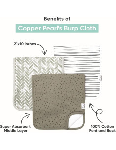 Paño de Eructo para Bebé Copper Pearl Grande 3-Pack Absorbente 2