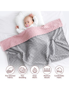 Manta para Bebé Kmilro Rosa 75x100cm Doble Capa Suave 2