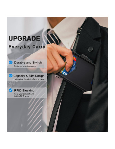 Billetera GHUKY Minimalista RFID para Hombre - Negro, Compacta