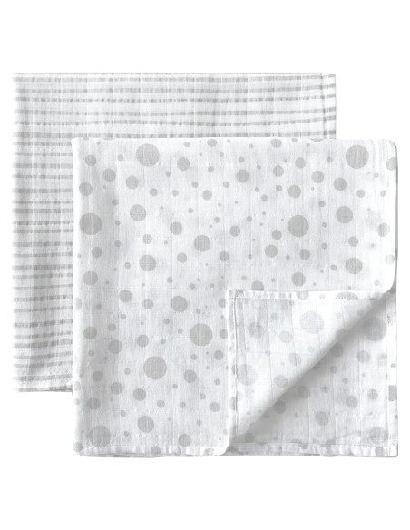 Mantas de Muselina Orgánica MOZAH - Rayas y Puntos - 2 Unidades