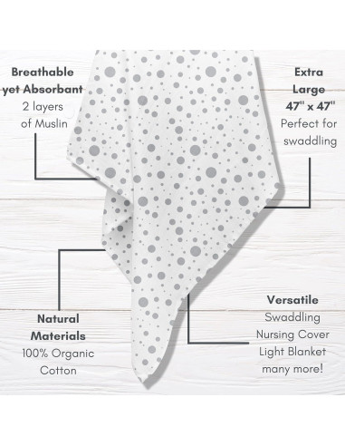 Mantas de Muselina Orgánica MOZAH - Rayas y Puntos - 2 Unidades