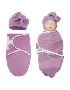 Set de Accesorios para Muñecas Reborn Pedolltree - Manta y Gorro Morado 17-22"