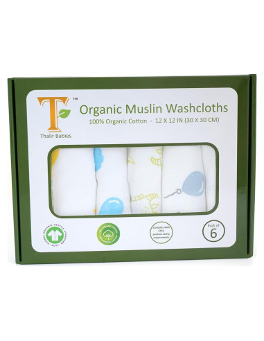 Pañuelos de Algodón Muselina Orgánica Thalir - 6 Unidades