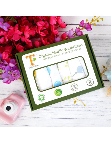 Pañuelos de Algodón Muselina Orgánica Thalir - 6 Unidades