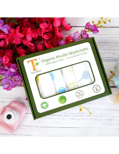 Pañuelos de Algodón Muselina Orgánica Thalir - 6 Unidades Pañuelos de Algodón Muselina Orgánica Thalir - 6 Unidades