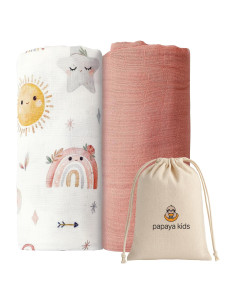 Mantas de Muselina Papaya Kids 2-Pack Rosa y Nubes 120x110 cm
