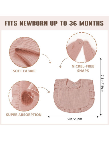 6 Baberos de Muselina para Bebés Unisex - Algodón Rosa Dulce