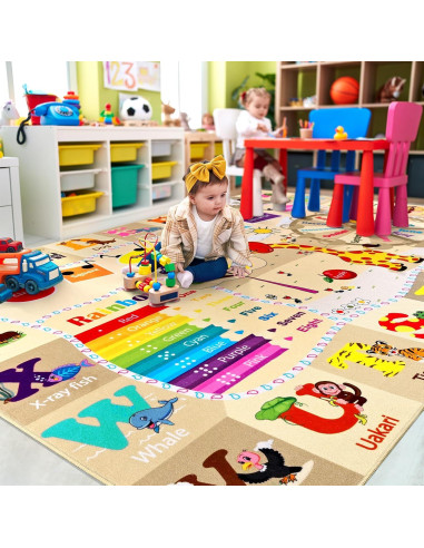 Alfombra Educativa Beige B BENRON 5x7 Pies Antideslizante