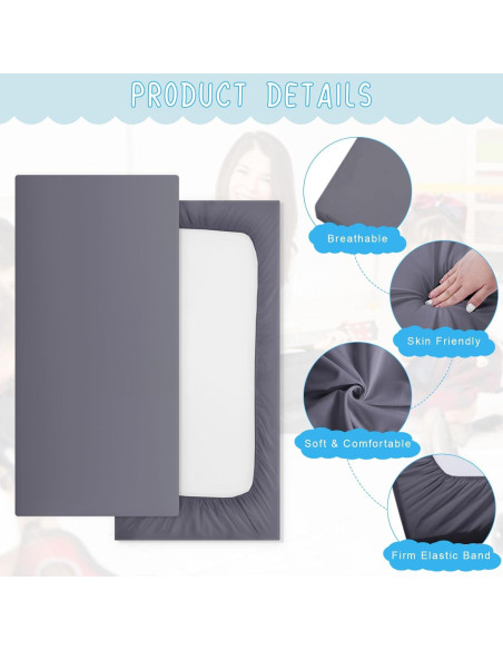 12 Sábanas Ajustadas para Cunas VitalCozy 122x60 cm Gris