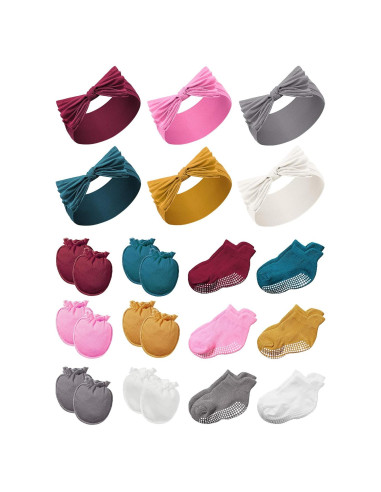 Conjunto 18 Piezas Diademas, Manoplas y Calcetines Bebé Geyoga