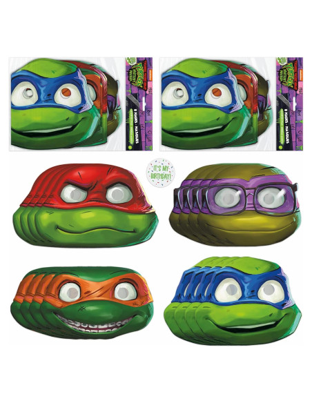 Suministros de Fiesta Tortuga Ninja Unique - 16 Máscaras y Etiqueta