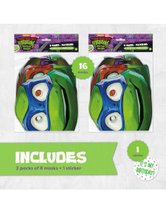 Suministros de Fiesta Tortuga Ninja Unique - 16 Máscaras y Etiqueta 2