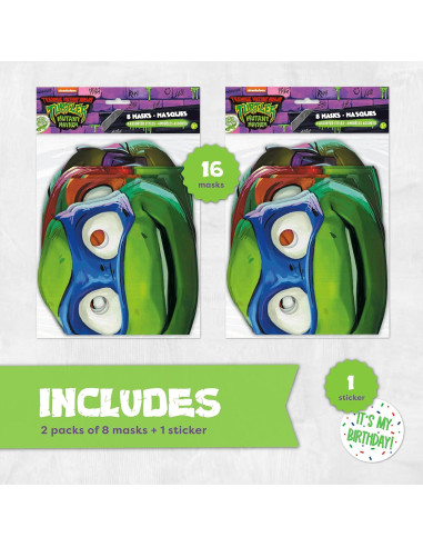 Suministros de Fiesta Tortuga Ninja Unique - 16 Máscaras y Etiqueta