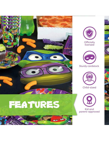 Suministros de Fiesta Tortuga Ninja Unique - 16 Máscaras y Etiqueta