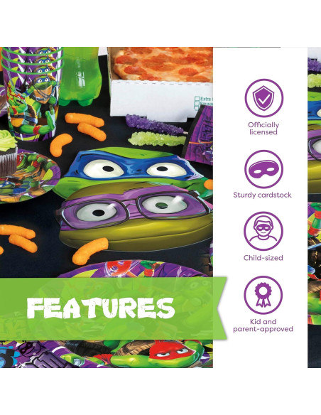 Suministros de Fiesta Tortuga Ninja Unique - 16 Máscaras y Etiqueta