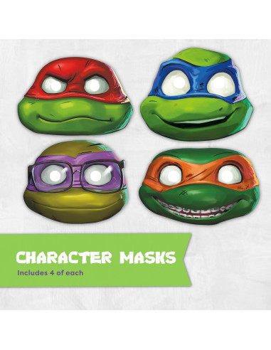 Suministros de Fiesta Tortuga Ninja Unique - 16 Máscaras y Etiqueta