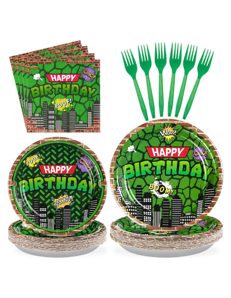 Kit de Cumpleaños de Tortuga Grencian - 96 Piezas Desechables
