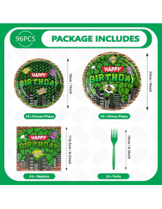 Kit de Cumpleaños de Tortuga Grencian - 96 Piezas Desechables 2