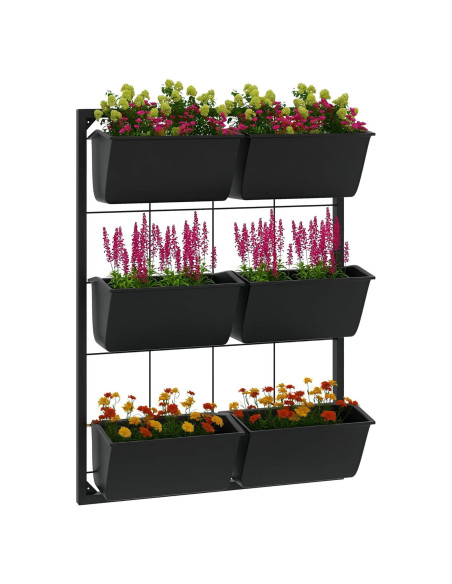 Jardinera de Pared Outsunny 3 Niveles con 6 Macetas Negra