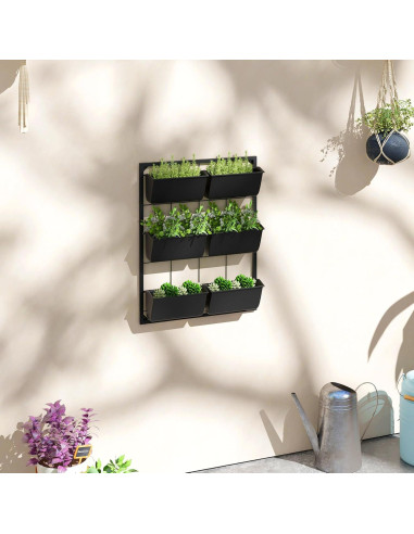 Jardinera de Pared Outsunny 3 Niveles con 6 Macetas Negra