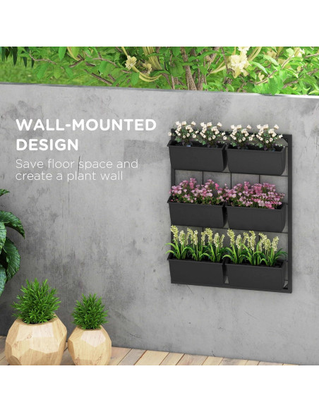 Jardinera de Pared Outsunny 3 Niveles con 6 Macetas Negra