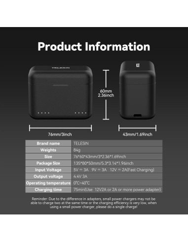 Cargador Rápido TELESIN para Baterías Insta360 X3 2 Canales