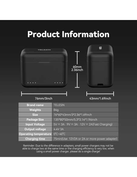 Cargador Rápido TELESIN para Baterías Insta360 X3 2 Canales