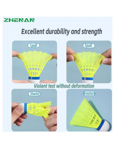 Paquete de 12 Plumas de Bádminton ZHENAN Nylon Amarillo 2