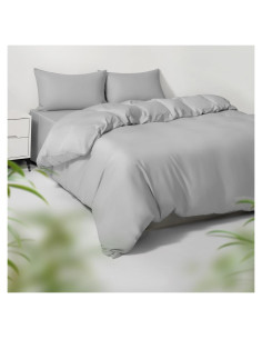Juego de Funda de Edredón King 3 Piezas Viscosa Bambú Gris Claro