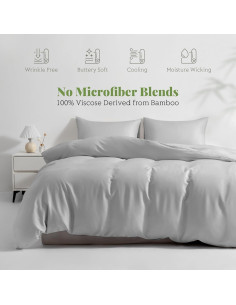 Juego de Funda de Edredón King 3 Piezas Viscosa Bambú Gris Claro 2