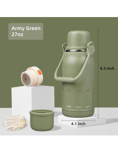 Botella de Agua Aislada Konokyo 800 ml Verde Militar 2