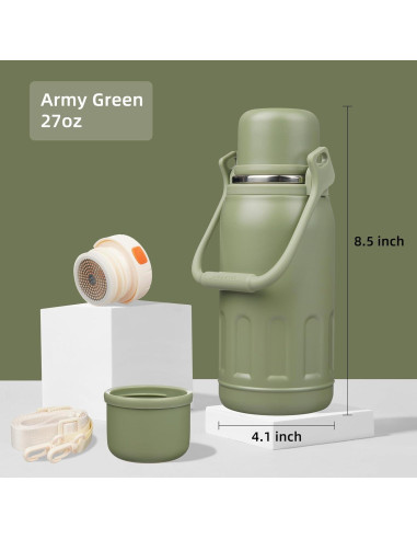 Botella de Agua Aislada Konokyo 800 ml Verde Militar