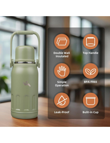 Botella de Agua Aislada Konokyo 800 ml Verde Militar