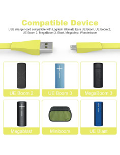 Cable de Carga Micro USB Puiixur 1.2m Amarillo para UE Boom 2
