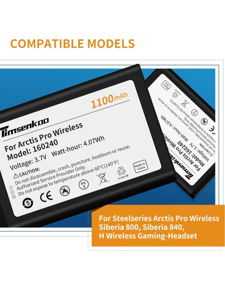 Batería de Reemplazo 160240 Timsenkoo para Arctis Pro Inalámbrico