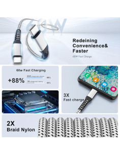Cable USB C a USB C 60W WWB 30.48 cm Carga Rápida 3 Piezas 2