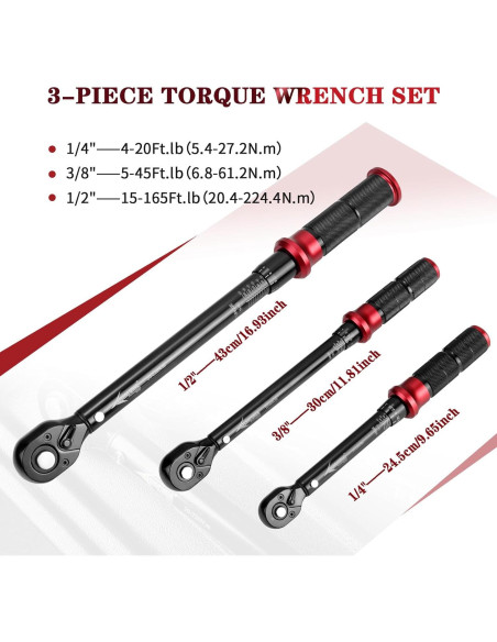Juego de Llaves de Torque AEROFORCE 1/4, 3/8 y 1/2" 4-165Lb.ft