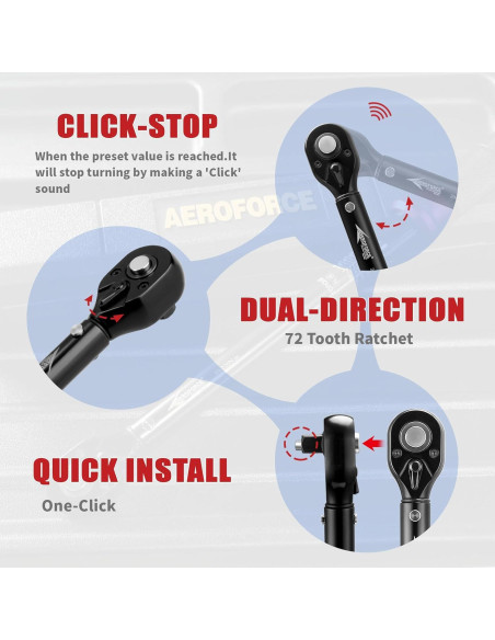 Juego de Llaves de Torque AEROFORCE 1/4, 3/8 y 1/2" 4-165Lb.ft