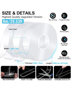 Cinta Adhesiva Doble Cara Alta Resistencia TYYCUDK 9m 3 Rollos 2