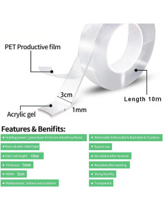 Cinta Adhesiva Doble Cara Miscyder 10M Transparente Removible 2