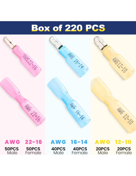 Kit 220 Piezas Conectores de Bala Termocontraíbles Haisstronica