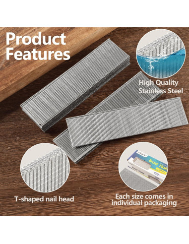 Clavos Brad de Acero Inoxidable 304 18GA 3.2 cm 2400-Pack SITLDY