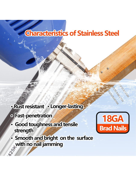 Clavos Brad de Acero Inoxidable 304 18GA 3.2 cm 2400-Pack SITLDY