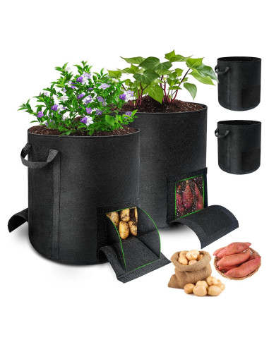 4 Bolsas de Cultivo de 56.8 L Mulctun con Ventanas de Cosecha