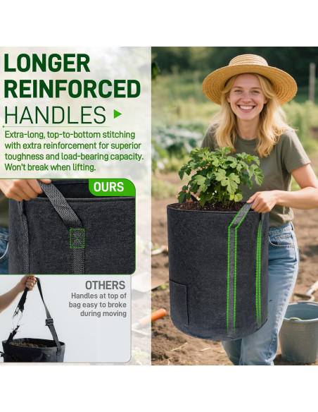 4 Bolsas de Cultivo de 56.8 L Mulctun con Ventanas de Cosecha