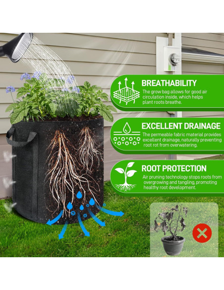 4 Bolsas de Cultivo de 56.8 L Mulctun con Ventanas de Cosecha