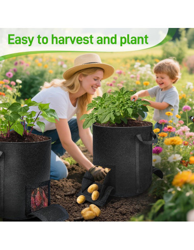 4 Bolsas de Cultivo de 56.8 L Mulctun con Ventanas de Cosecha