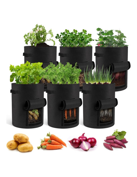 Paquete de 6 bolsas de cultivo Moyios 10 galones para verduras
