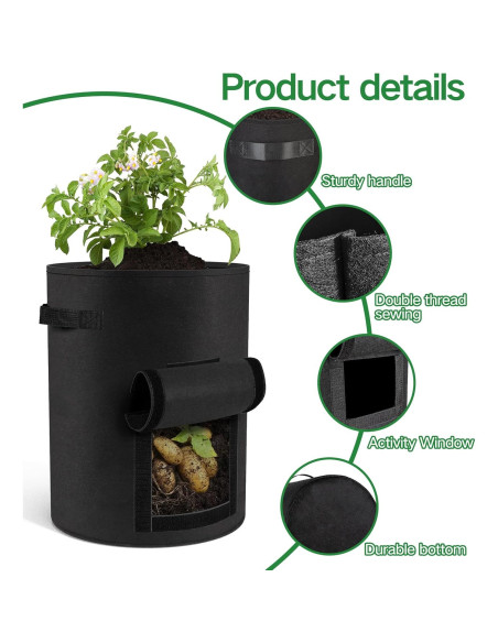 Paquete de 6 bolsas de cultivo Moyios 10 galones para verduras