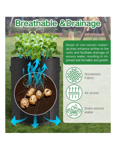 Paquete de 6 bolsas de cultivo Moyios 10 galones para verduras